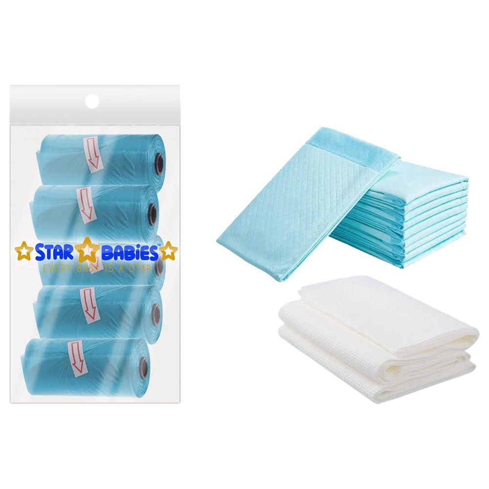 Star Babies - Disposable Changing Mat 10pcs & Disposable Towel 3pcs & Bibs 10pcs - Blue