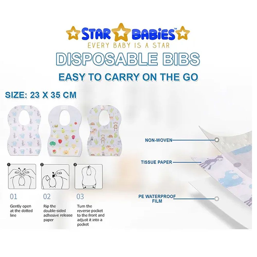 Star Babies - Disposable Changing Mat 10pcs & Disposable Towel 3pcs & Bibs 10pcs - Lavender