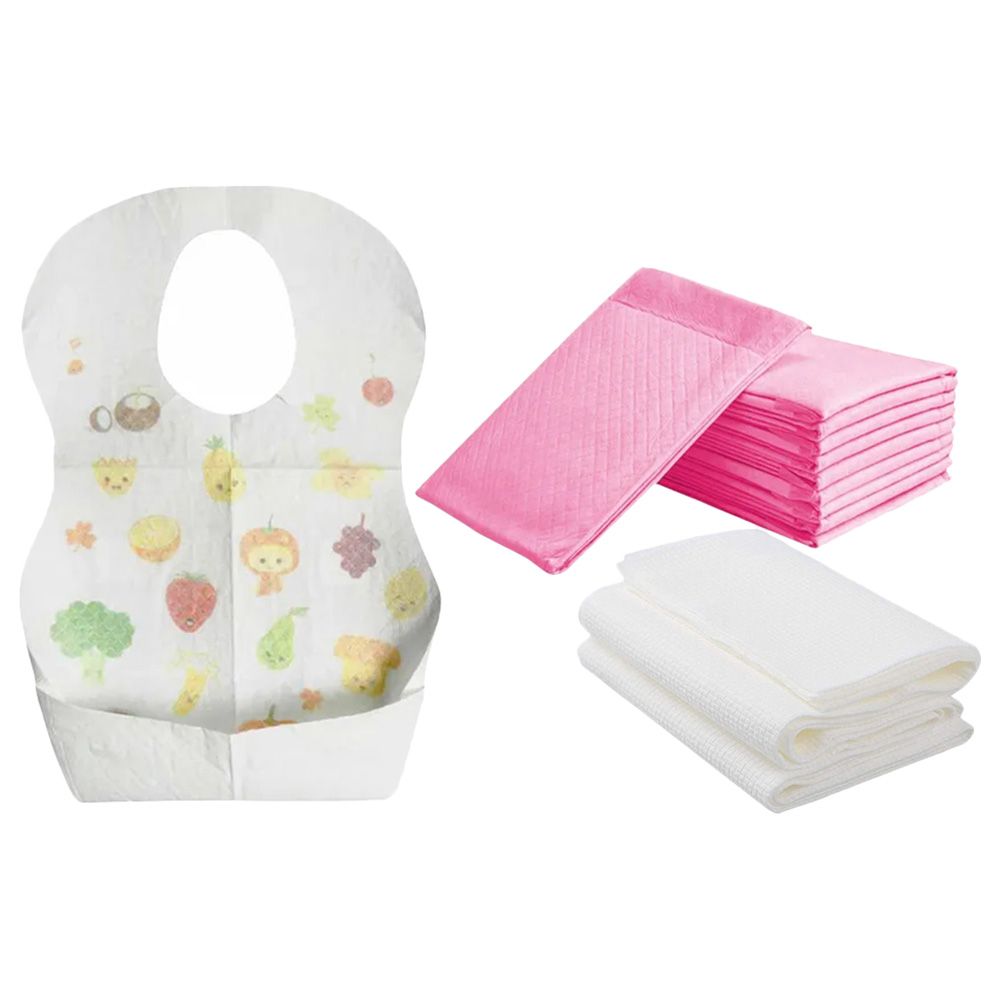 Star Babies - Disposable Changing Mat 20pcs & Disposable Towel 3pcs & Bibs 20pcs - Pink