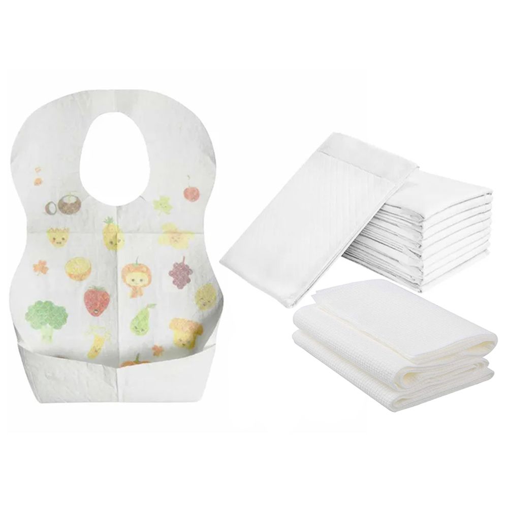 Star Babies - Disposable Changing Mat 30pcs & Disposable Towel 3pcs & Bibs 30pcs - White