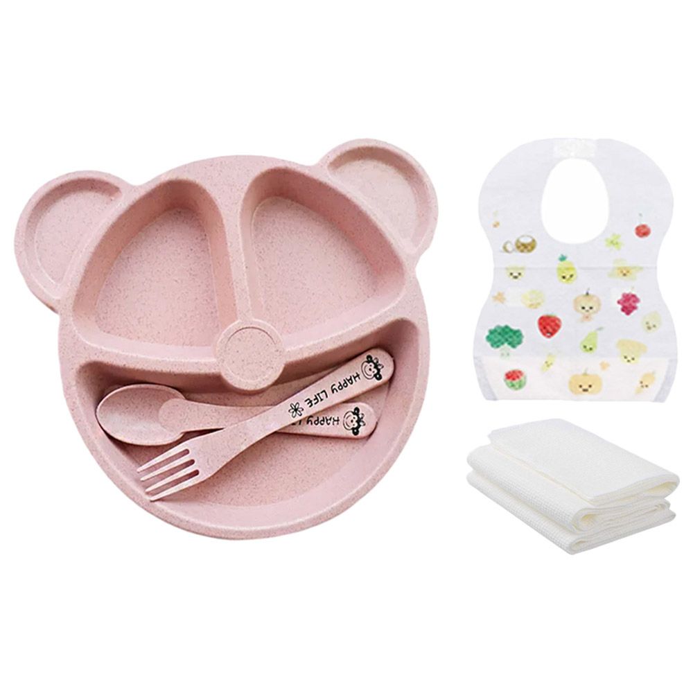 Star Babies - Baby Plate & Disposable Towel 3pcs & Bibs 10pcs - Pink