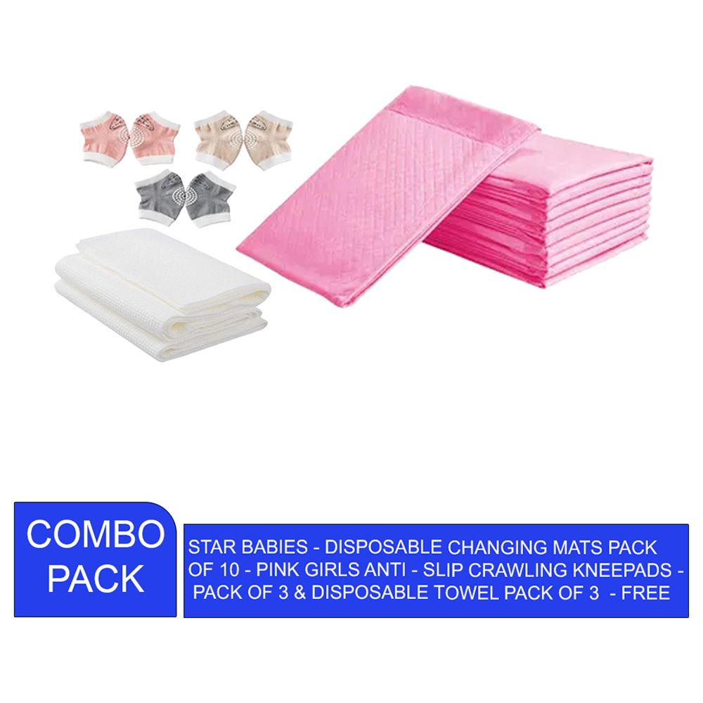 Star Babies - Changing Mat 10pcs & Disposable Towel 3pcs & Knee Pad 3Pair - Pink