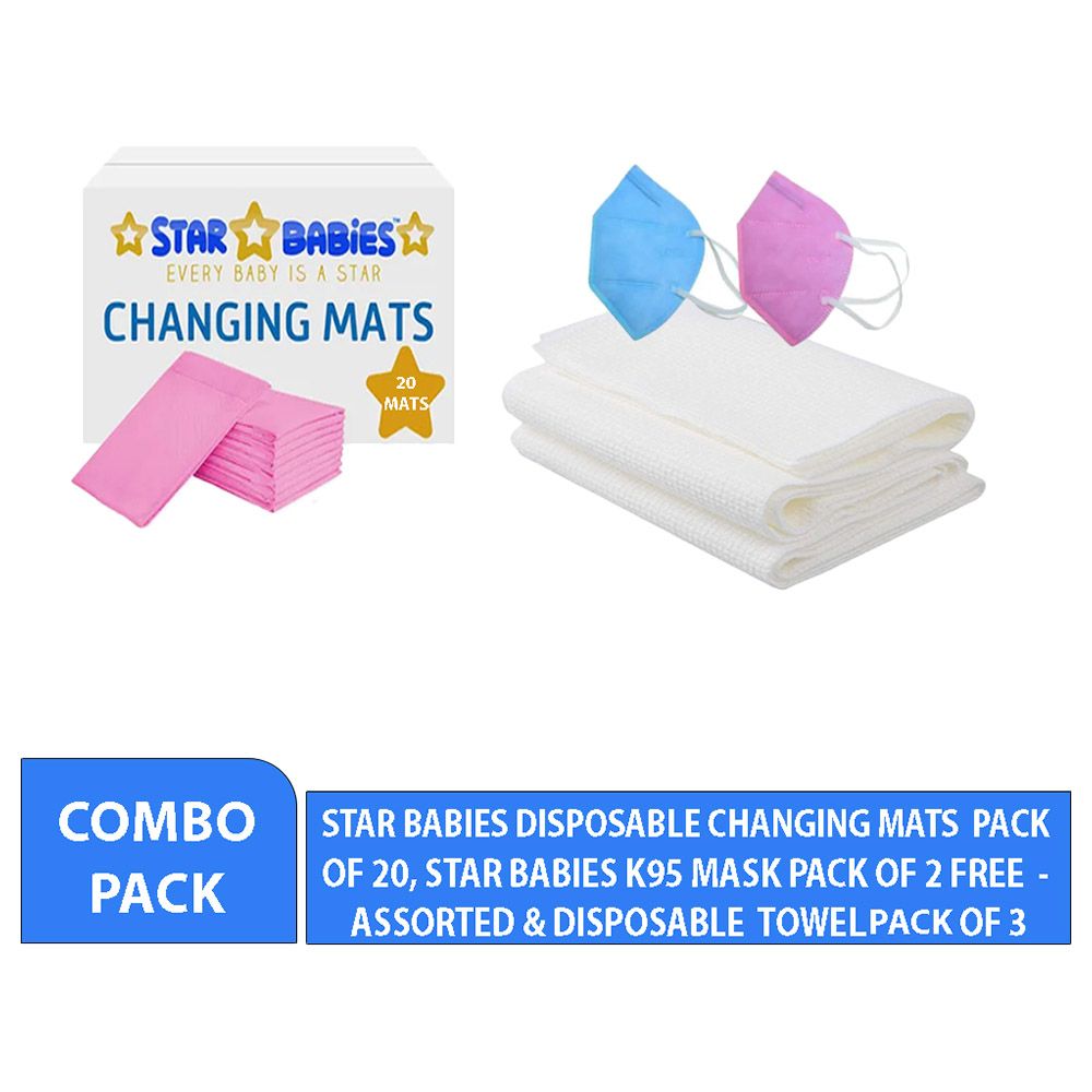 Star Babies - Changing Mat 20pcs & Disposable Towel 3pcs & Kn95 - Pink