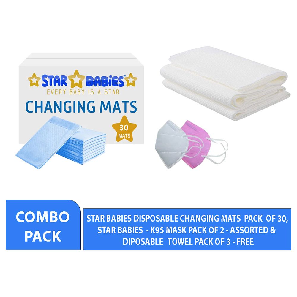 Star Babies - Changing Mat 30pcs & Disposable Towel 3pcs & Kn95 - Blue