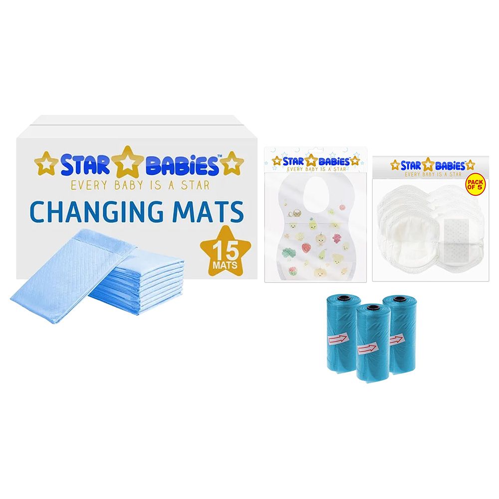 Star Babies - Changing Mat 15pcs & Scented Bag 3pcs & Bibs 15pcs & Breast Pad 5pcs - Pink