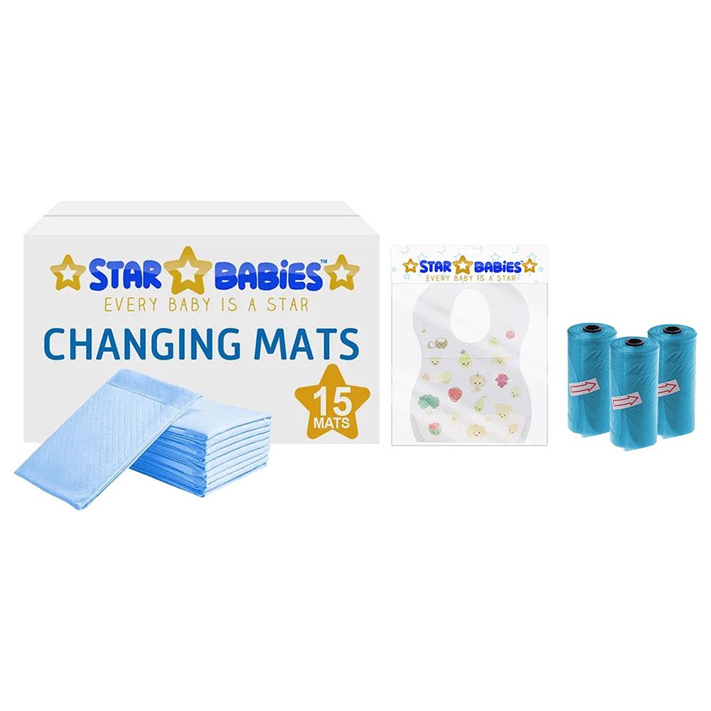 Star Babies - Changing Mat 15pcs & Scented Bag 3pcs & Bibs 15pcs - Blue