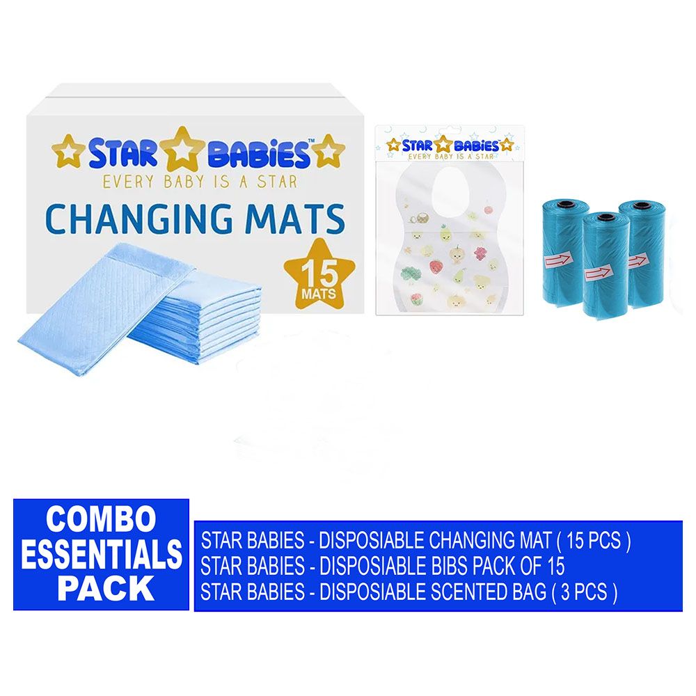 Star Babies - Changing Mat 15pcs & Scented Bag 3pcs & Bibs 15pcs - Blue