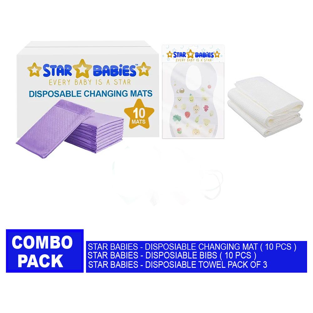 Star Babies - Changing Mat 10pcs & Bibs 10pcs & Disposable Towel 3pcs - Lavender