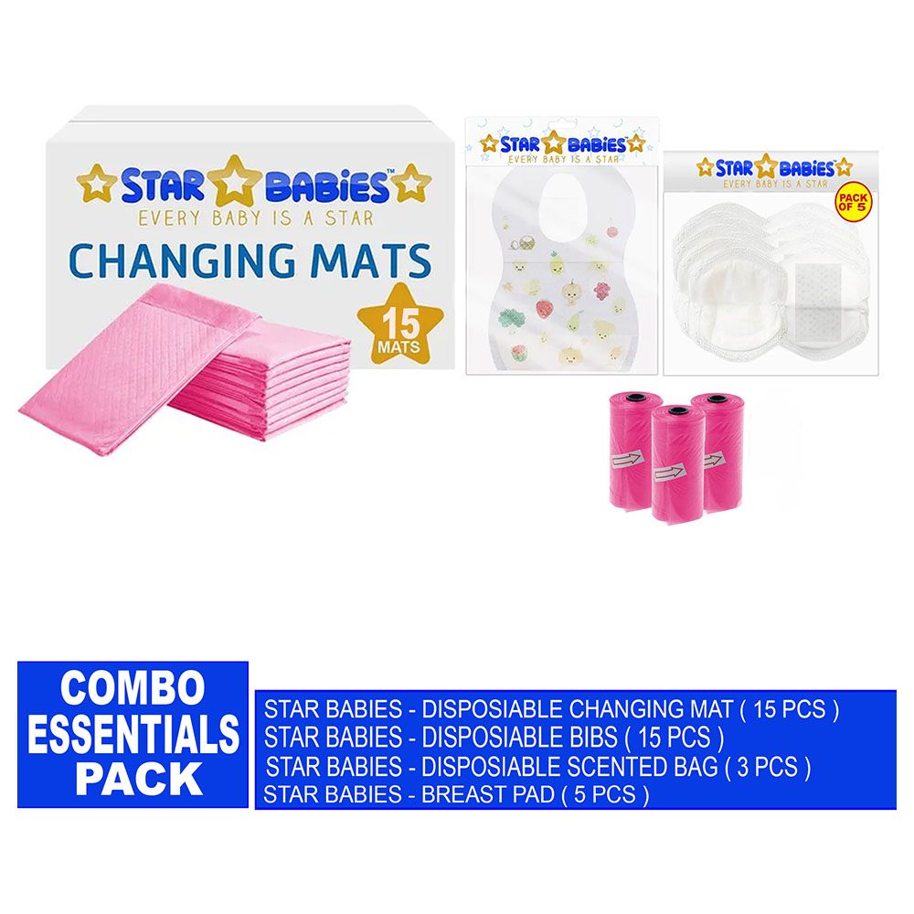 Star Babies - Changing Mat 15pcs & Bibs 15pcs & Scented Bag 3pcs & Breast Pad 5pcs - Pink