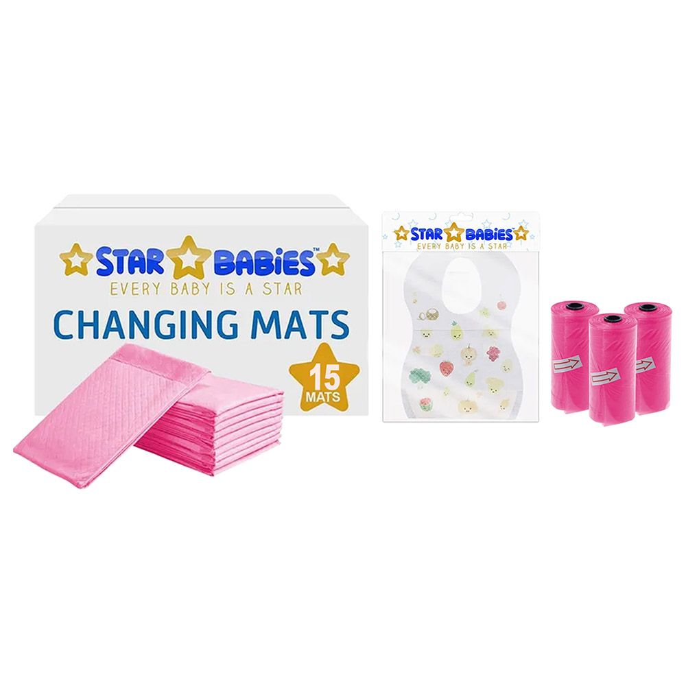 Star Babies - Changing Mat 15pcs & Bibs 15pcs & Scented Bag 3pcs - Pink