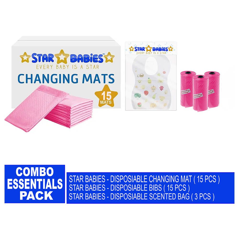 Star Babies - Changing Mat 15pcs & Bibs 15pcs & Scented Bag 3pcs - Pink