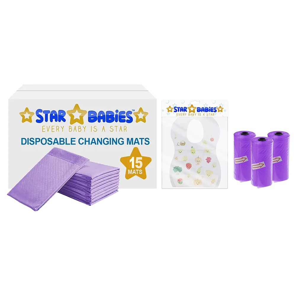 Star Babies - Changing Mat 15pcs & Bibs 15pcs & Scented Bag 3pcs - Lavender