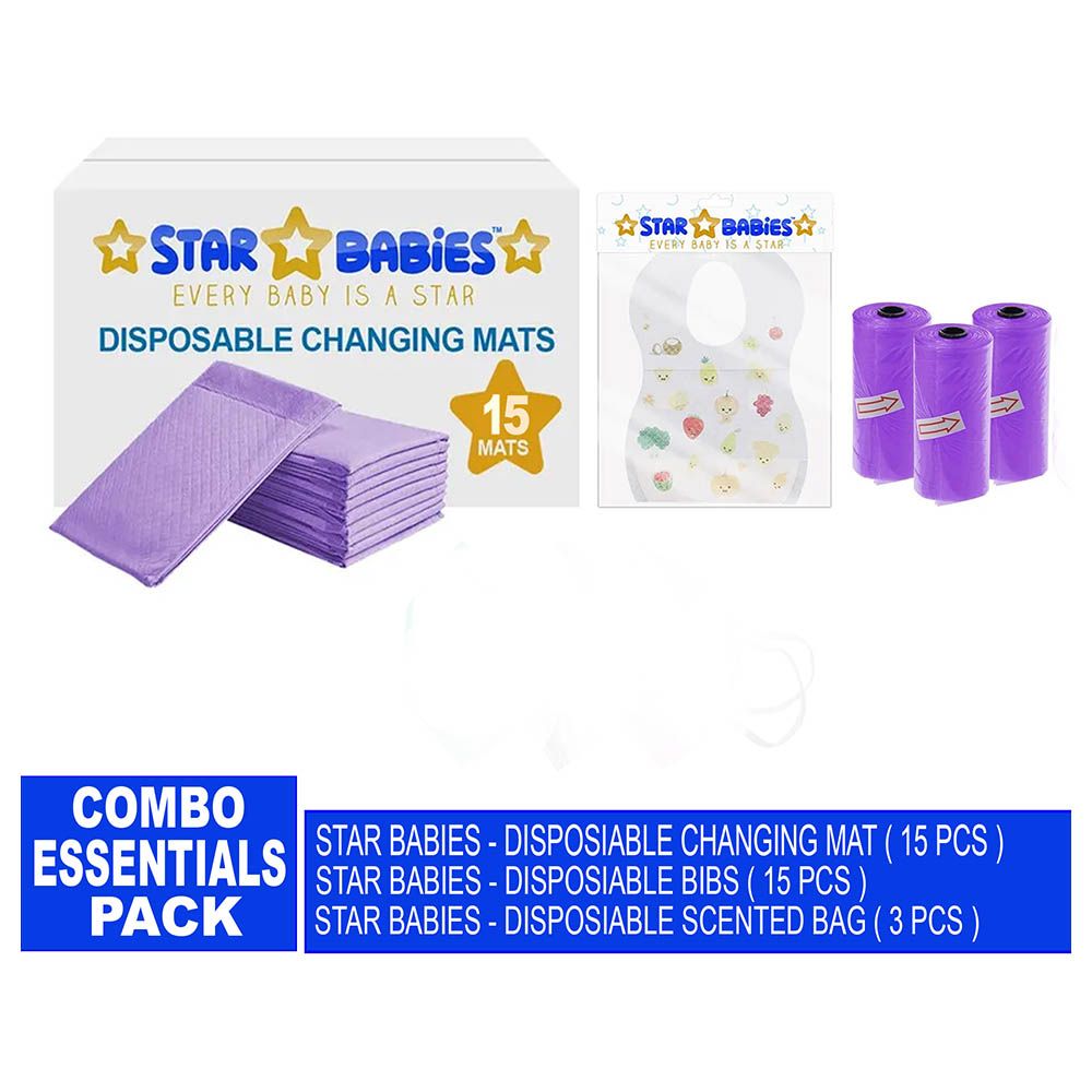 Star Babies - Changing Mat 15pcs & Bibs 15pcs & Scented Bag 3pcs - Lavender