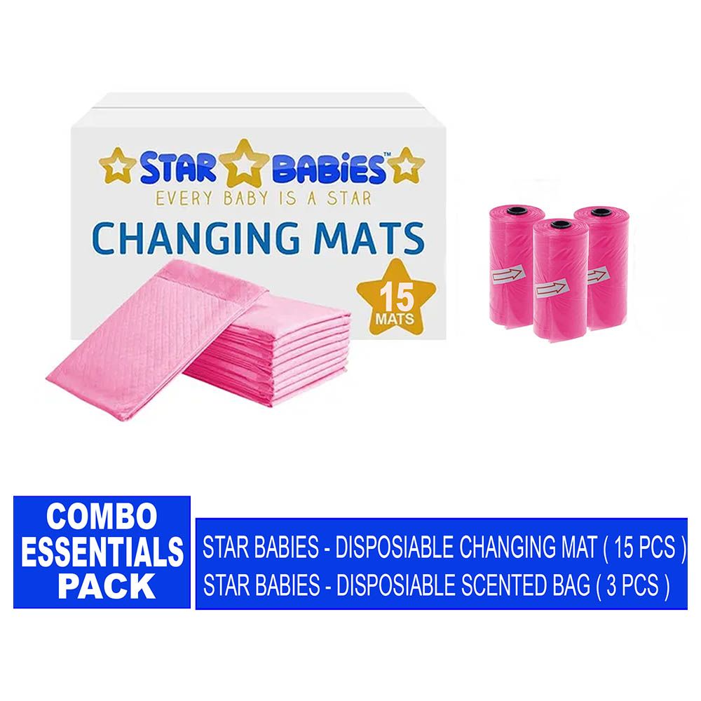 Star Babies - Changing Mat 15pcs & Scented Bag 3pcs - Pink