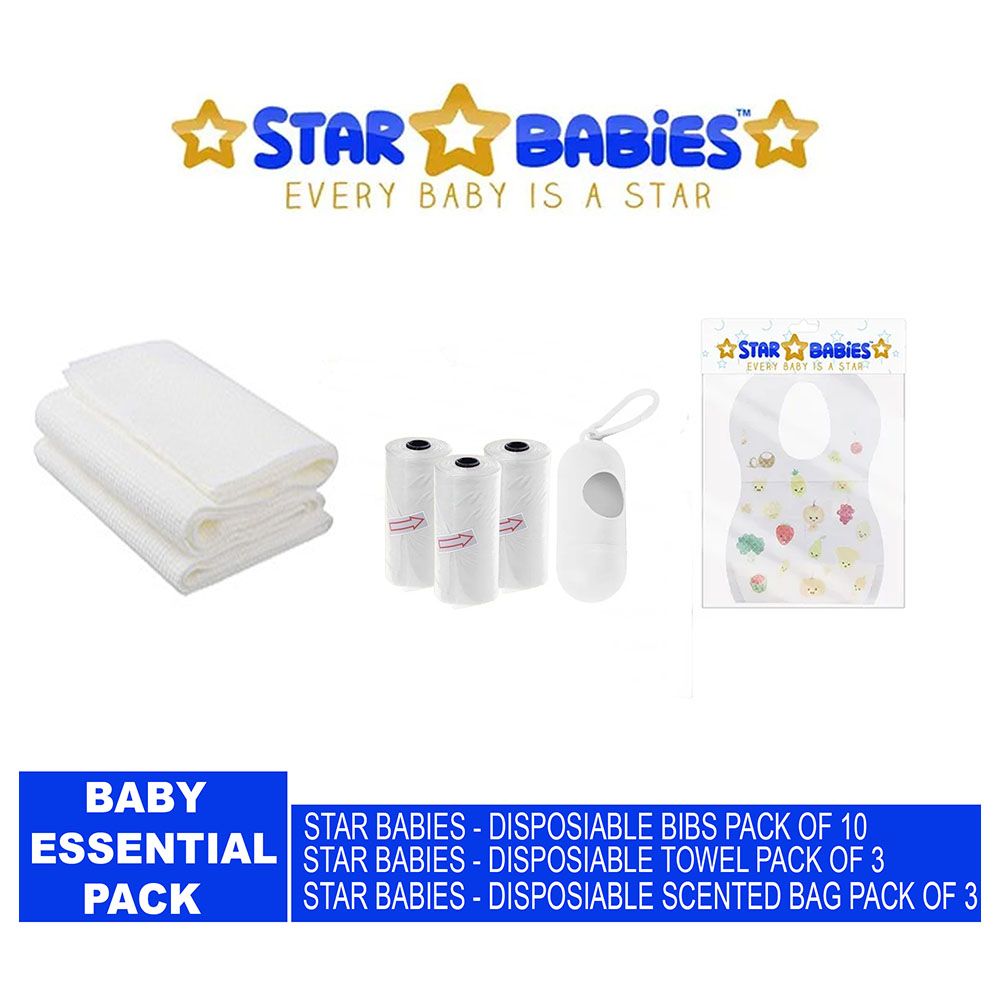 Star Babies - Scented Bag 3pcs & Bibs 10pcs & Towel 3pcs - White