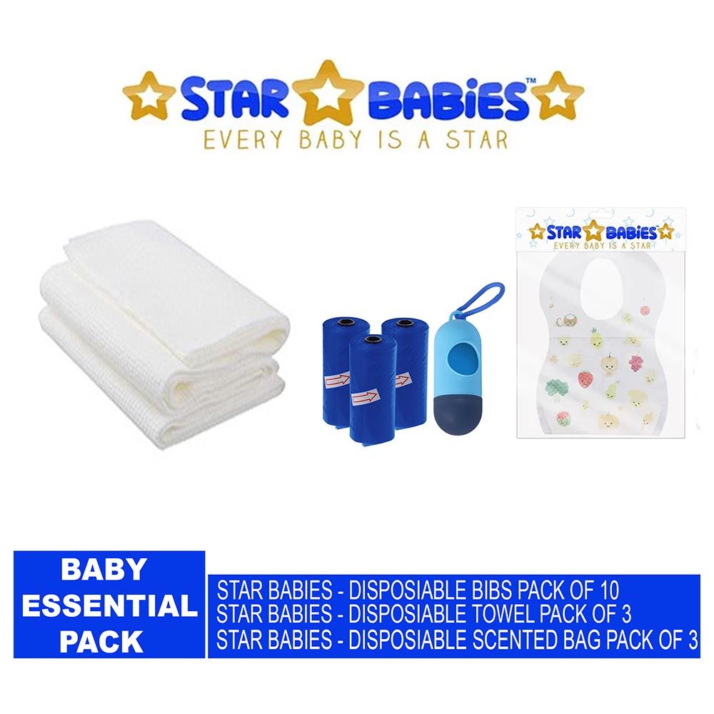 Star Babies - Scented Bag 3pcs & Bibs 10pcs & Towel 3pcs - Navy Blue