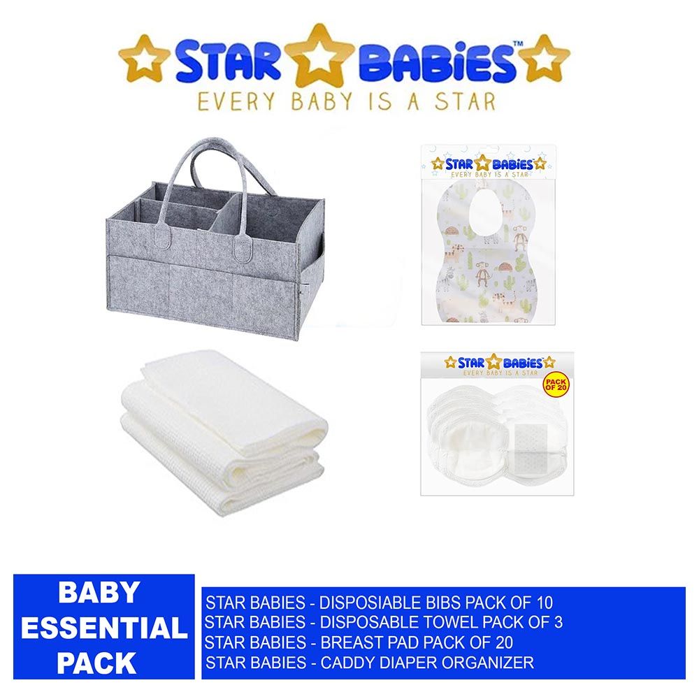 Star Babies - Caddy Organizer Diaper & Bibs 10pcs & Breast Pad 20pcs & Towel 3pcs - Grey