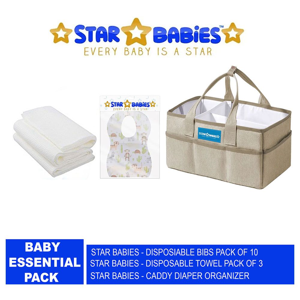 Star Babies - Caddy Organizer Diaper Big & Bibs 10pcs & Towel 3pcs - Khaki