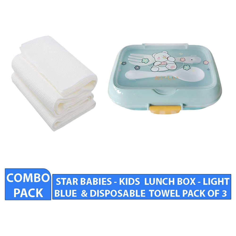 Star Babies - Lunch Box w/ Disposable Towel 3pcs - Blue Animal Print