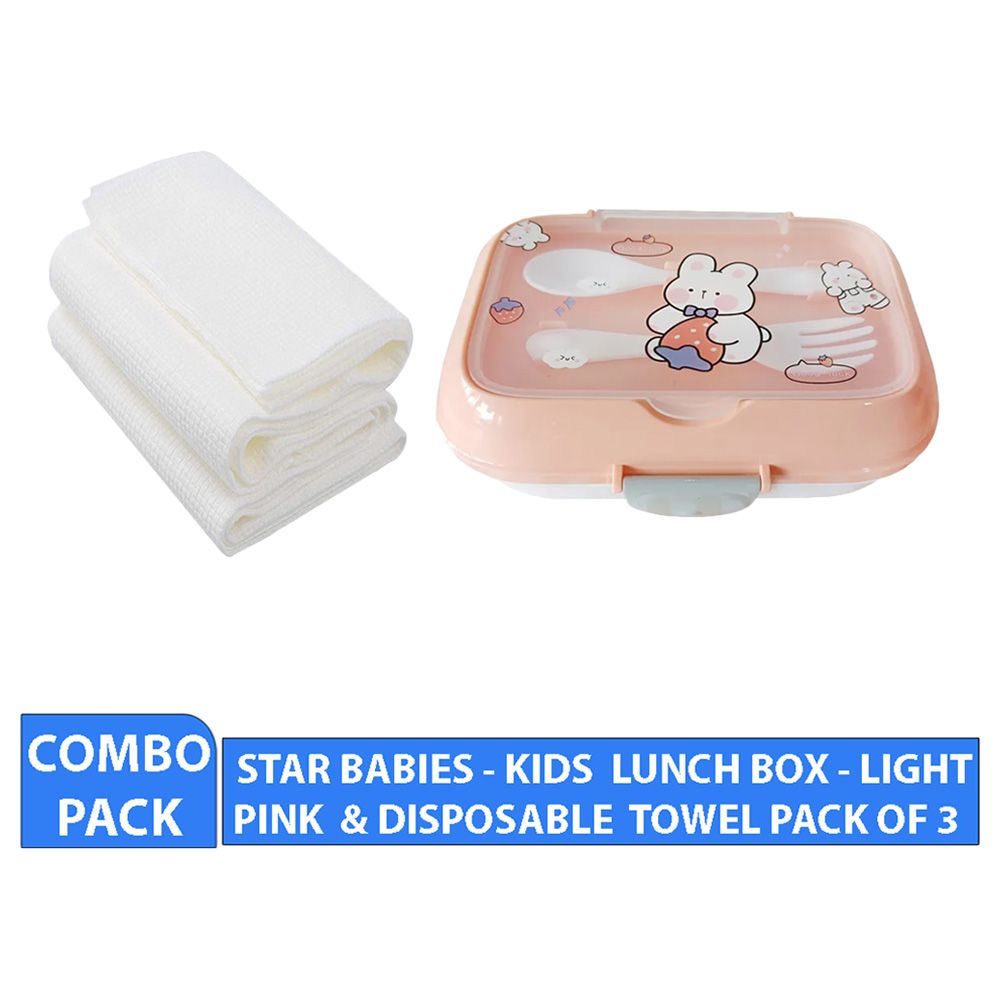 Star Babies - Lunch Box w/ Disposable Towel 3pcs - Pink Animal Print