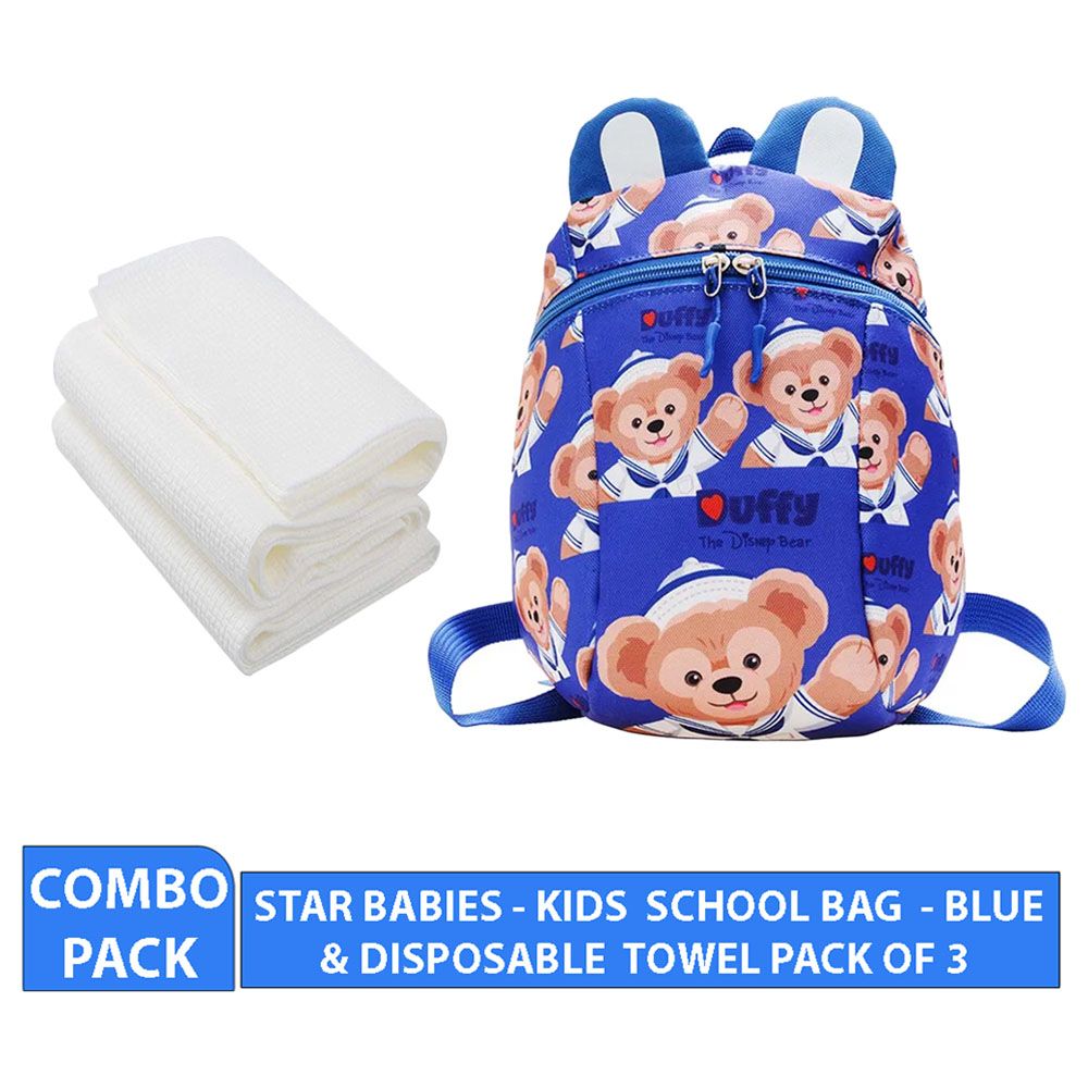 Star Babies - Kids School Bag - 10.24-Inch w/ Disposable Towel - 3pcs - Blue Print