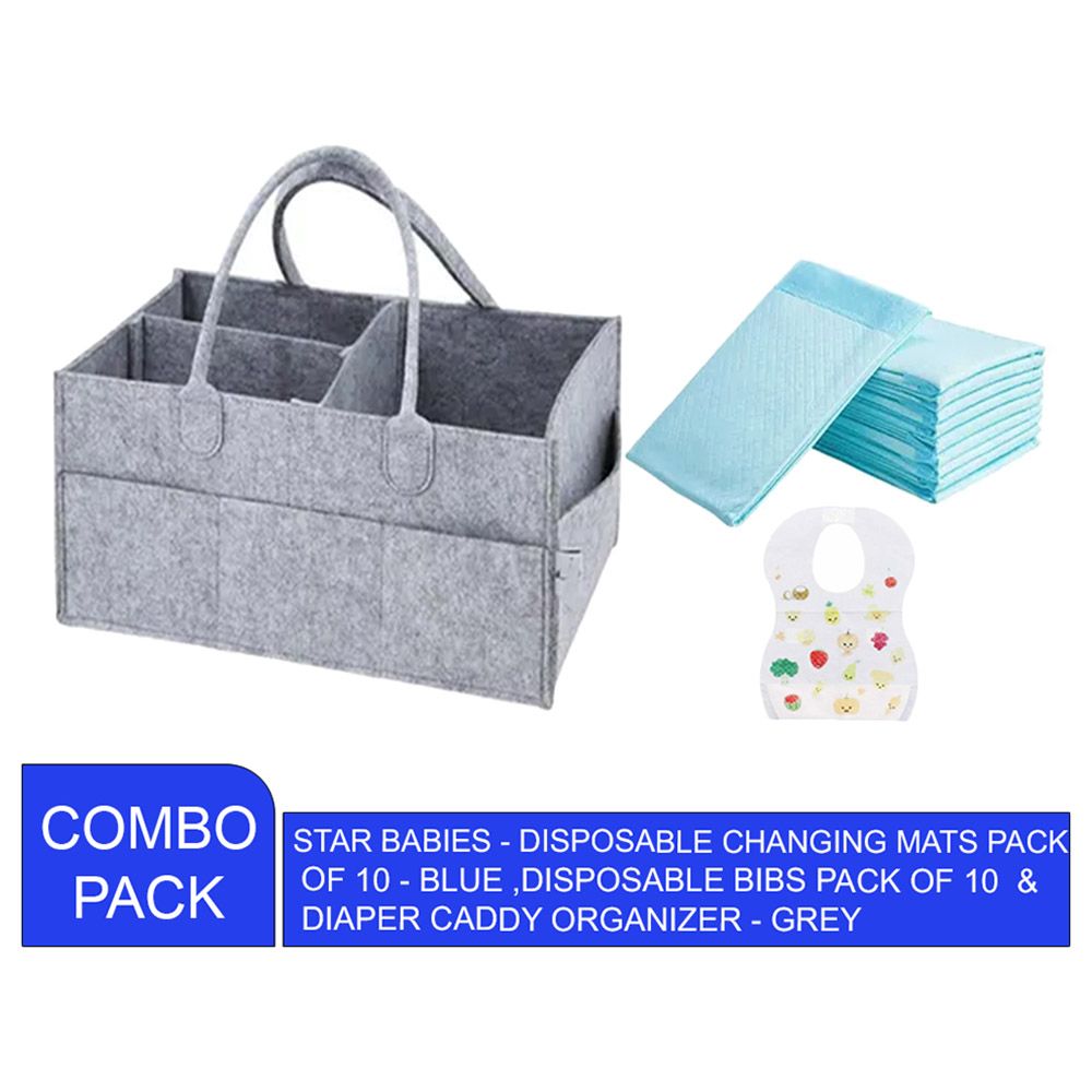 Star Babies - Changing Mat 10pcs & Caddy Diaper Bag Organizer & Disposable Bibs 10pcs