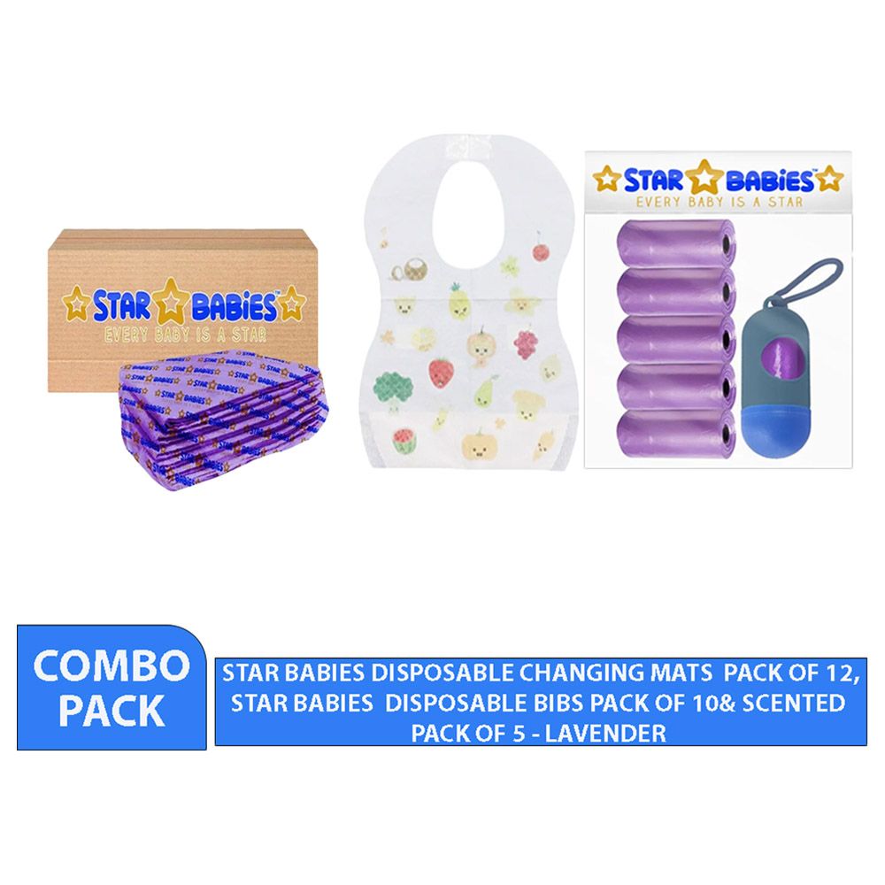 Star Babies - Disposable Changing Mat 10pcs & Disposable Bibs 5pcs & Scented Bag 5pcs - Lavender