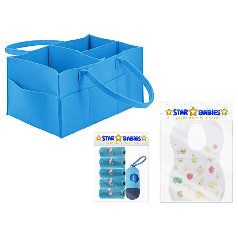 Star Babies - Caddy Diaper Bag Organizer & Disposable Bibs 5pcs & Scented Bag 5pcs - Blue