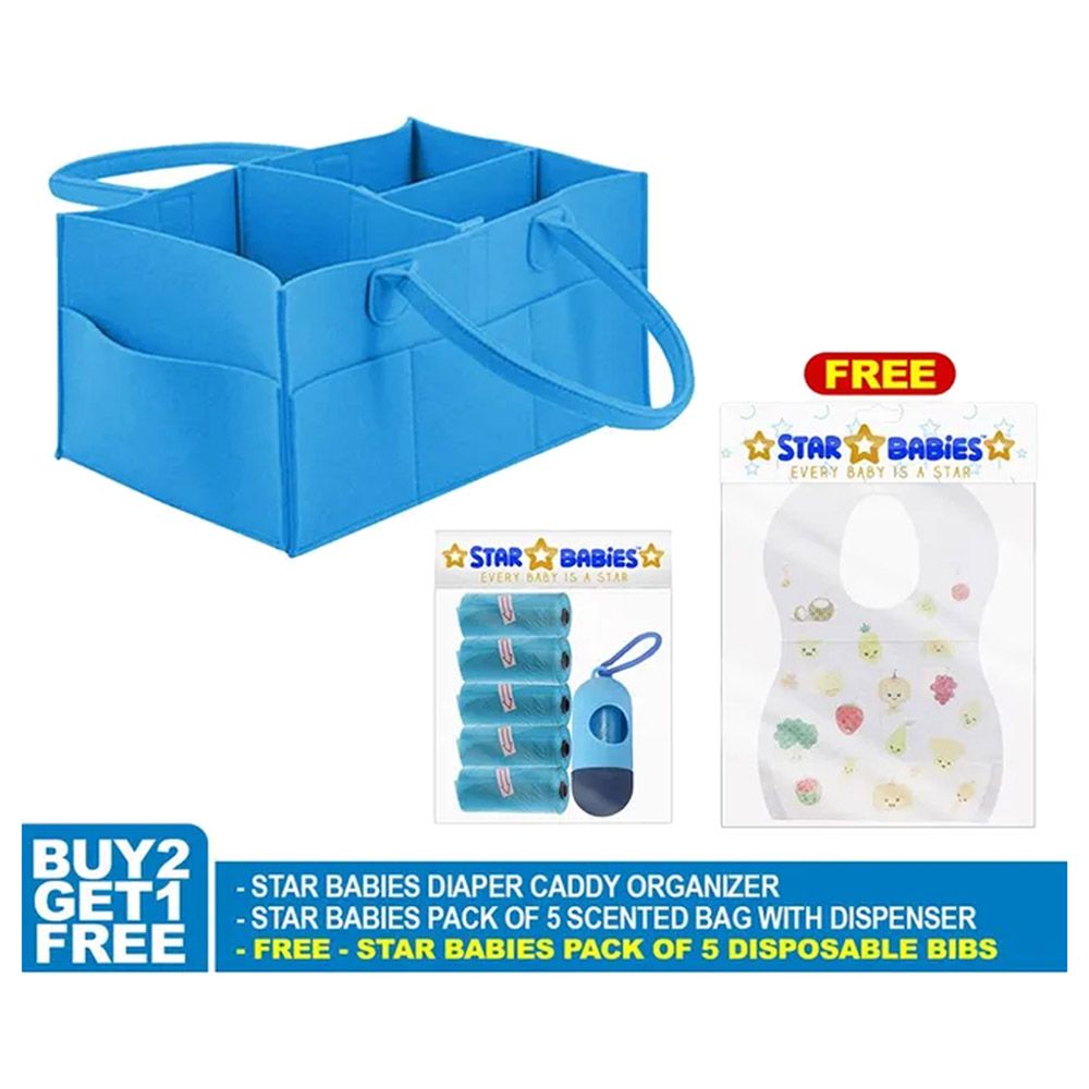 Star Babies - Caddy Diaper Bag Organizer & Disposable Bibs 5pcs & Scented Bag 5pcs - Blue