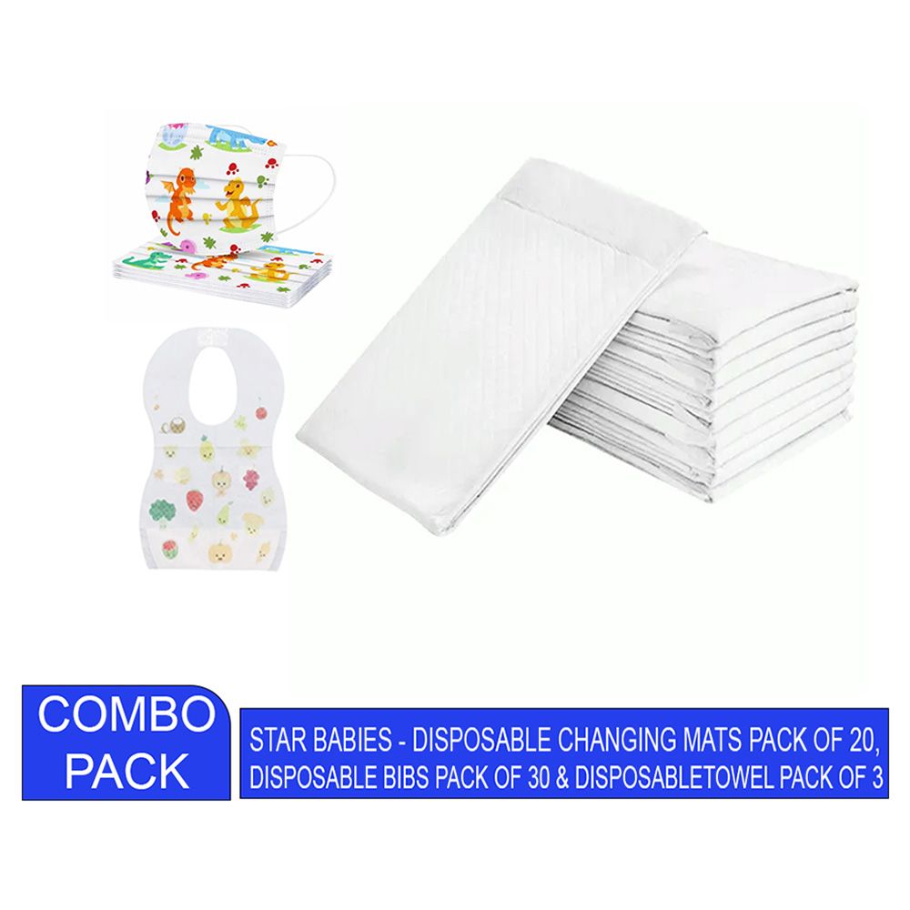 Star Babies - Disposable Changing Mat 20pcs & Disposable Mask 5pcs & Bibs 30pcs