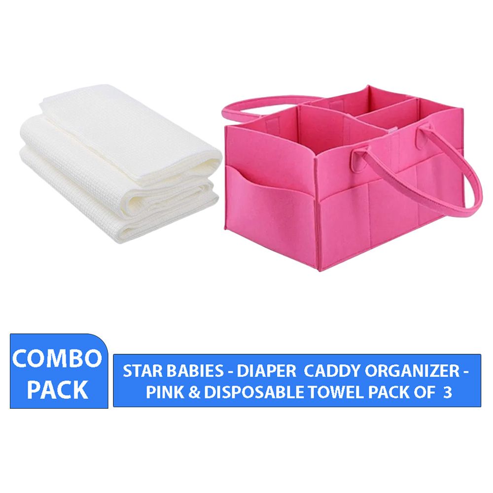 Star Babies - Caddy Diaper Bag Organizer & Disposable Towel 3pcs - Pink