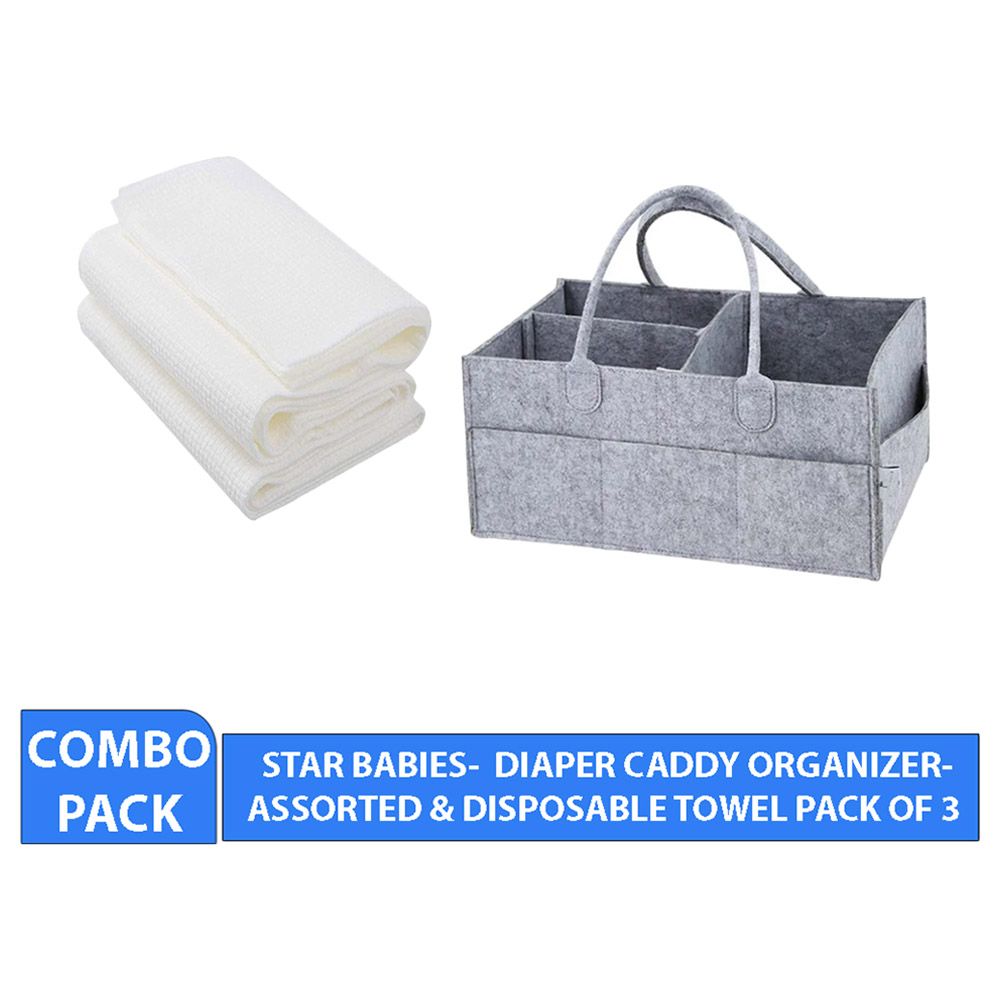 Star Babies - Caddy Diaper Bag Organizer & Disposable Towel 3pcs - Grey