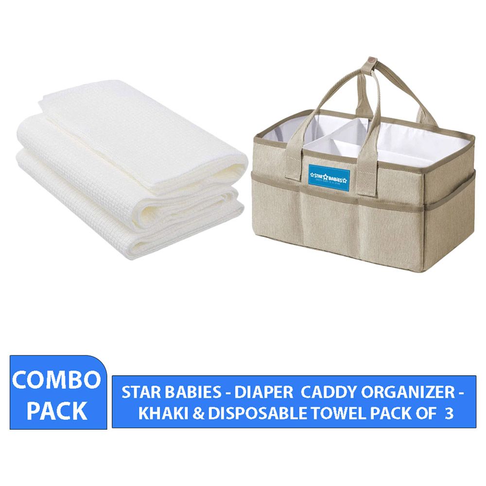 Star Babies - Caddy Diaper Bag Organizer & Disposable Towel 3pcs - Khaki