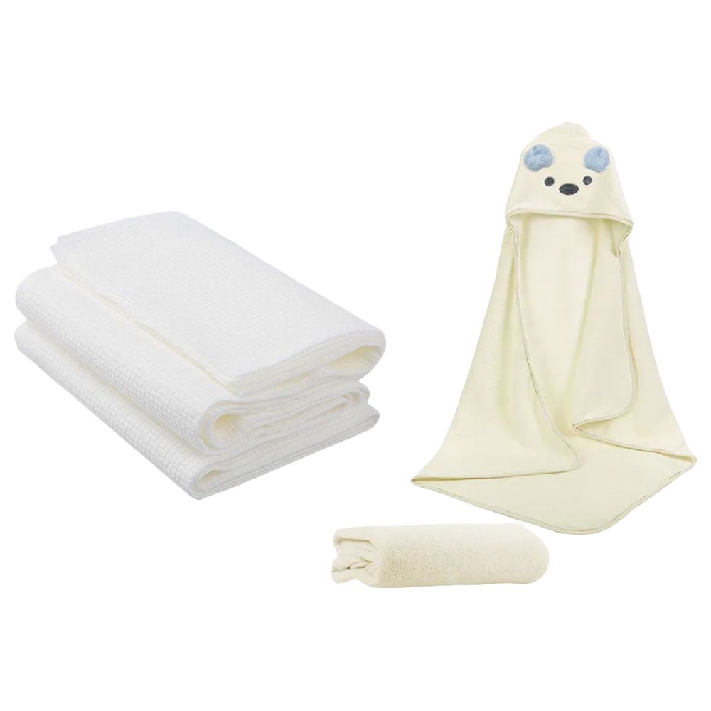 Star Babies - Microfiber Hooded Towel & Disposable Towel 3pcs - White