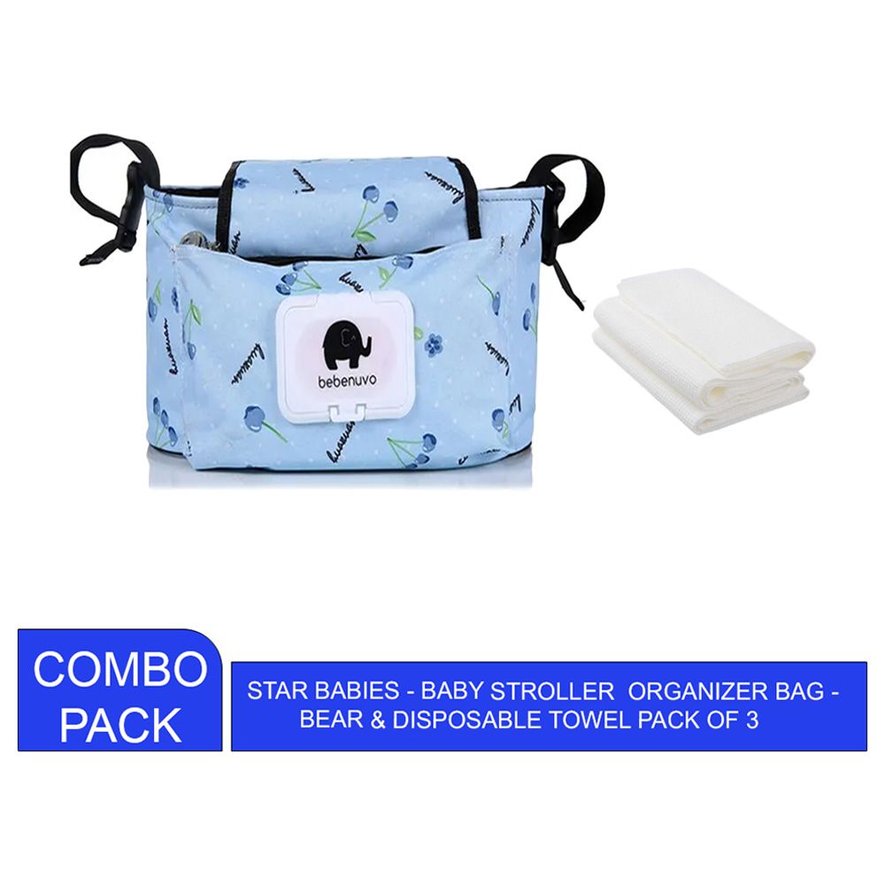 Star Babies - Stroller Bag & Disposable Towel 3pcs - Blue