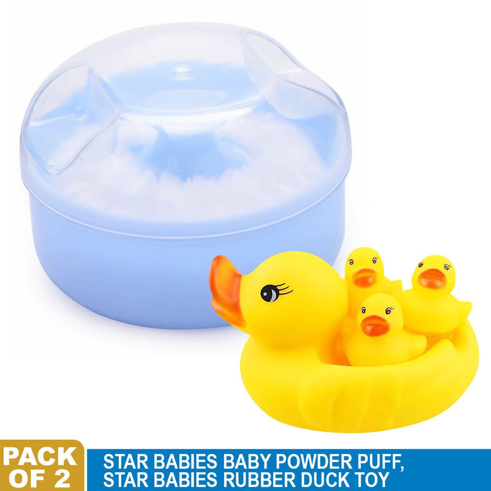 Star Babies - Powder Puff w/ Rubber Duck - Pack Of 2 - Blue/Yellow