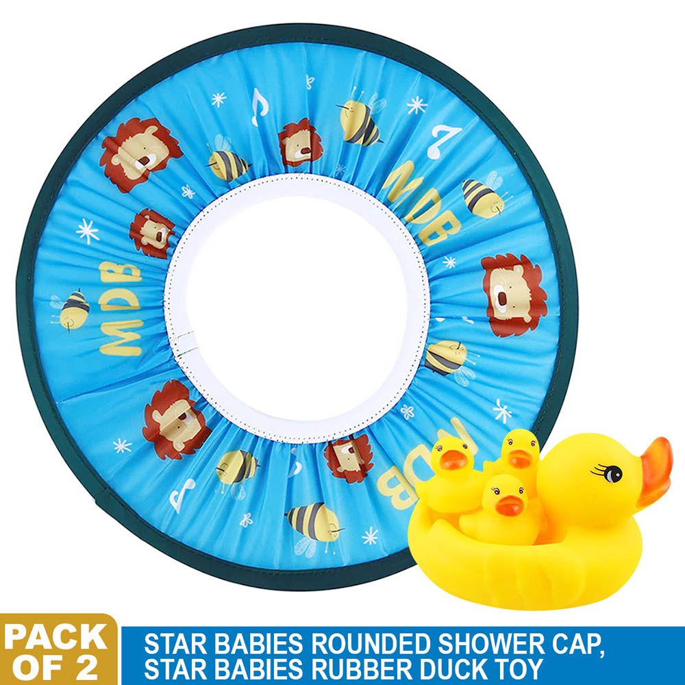 Star Babies - Shower Cap w/ Rubber Duck - Pack Of 2 - Blue/Yellow