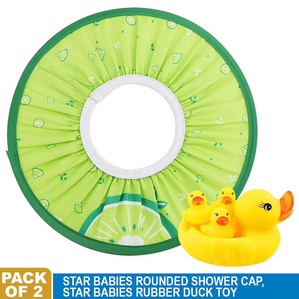 Star Babies - Shower Cap w/ Rubber Duck - Pack Of 2 - Light Green/Yellow