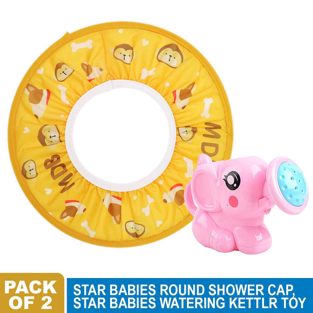 Star Babies - Adjustable Shower Cap w/ Kettle Toys - Pack Of 2 - Orange/Pink