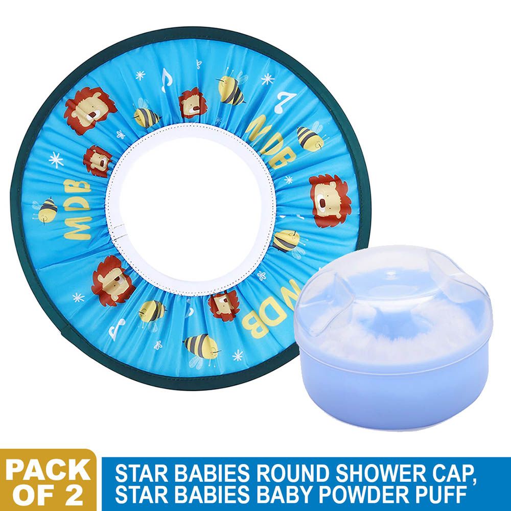 Star Babies - Adjustable Shower Cap w/ Powder Puff - Pack Of 2 - Blue