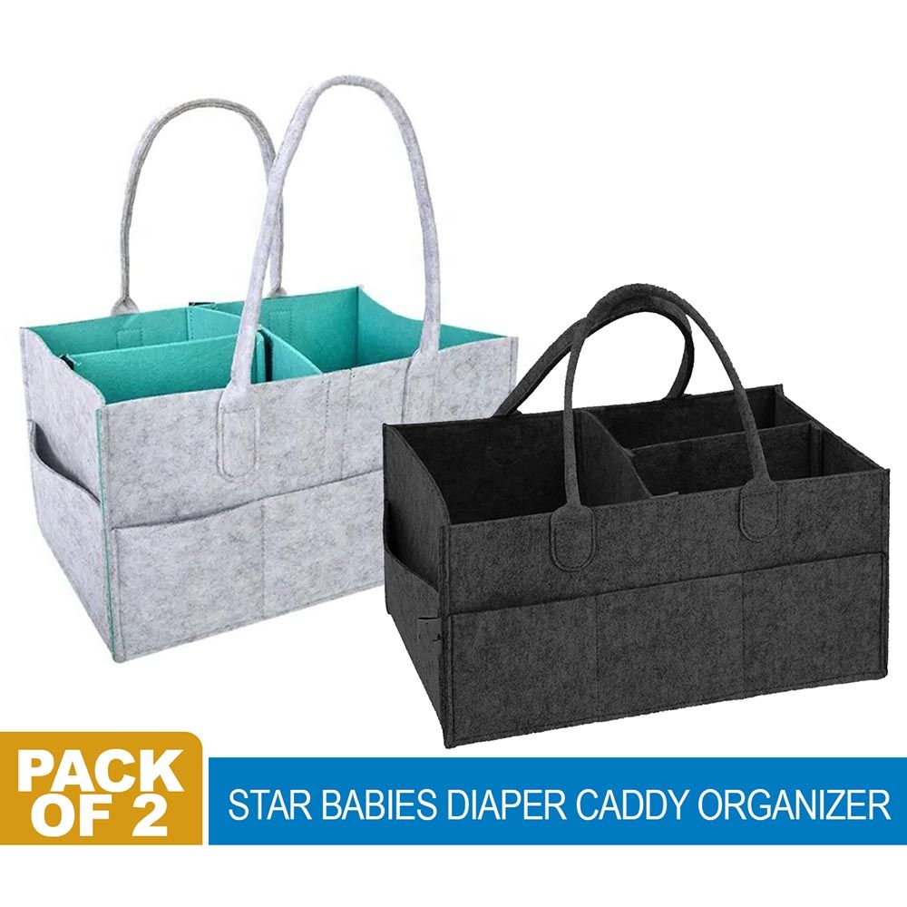 Star Babies - Diaper Caddy Organizer Pack Of 2 - Grey & Black