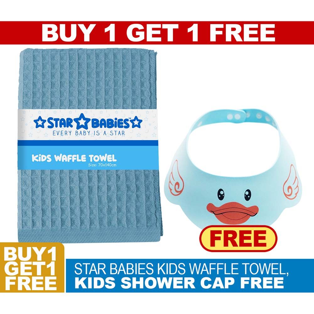 Star Babies - Waffle Towels w/ Shower Cap - Blue