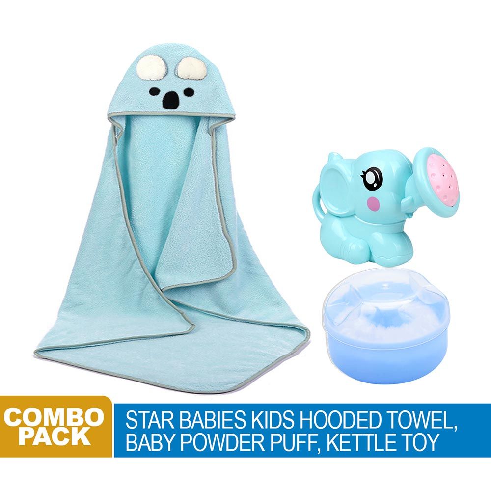 Star Babies - Hooded Towel, Powder Puff & Kettle Toy - Blue