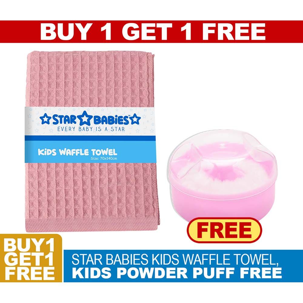 Star Babies - Waffle Towel w/ Powder Puff - Pink