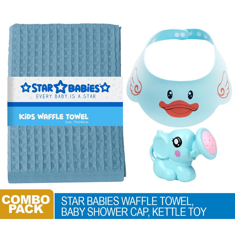 Star Babies - Baby Towel, Shower Cap, Kettle Toy - Blue