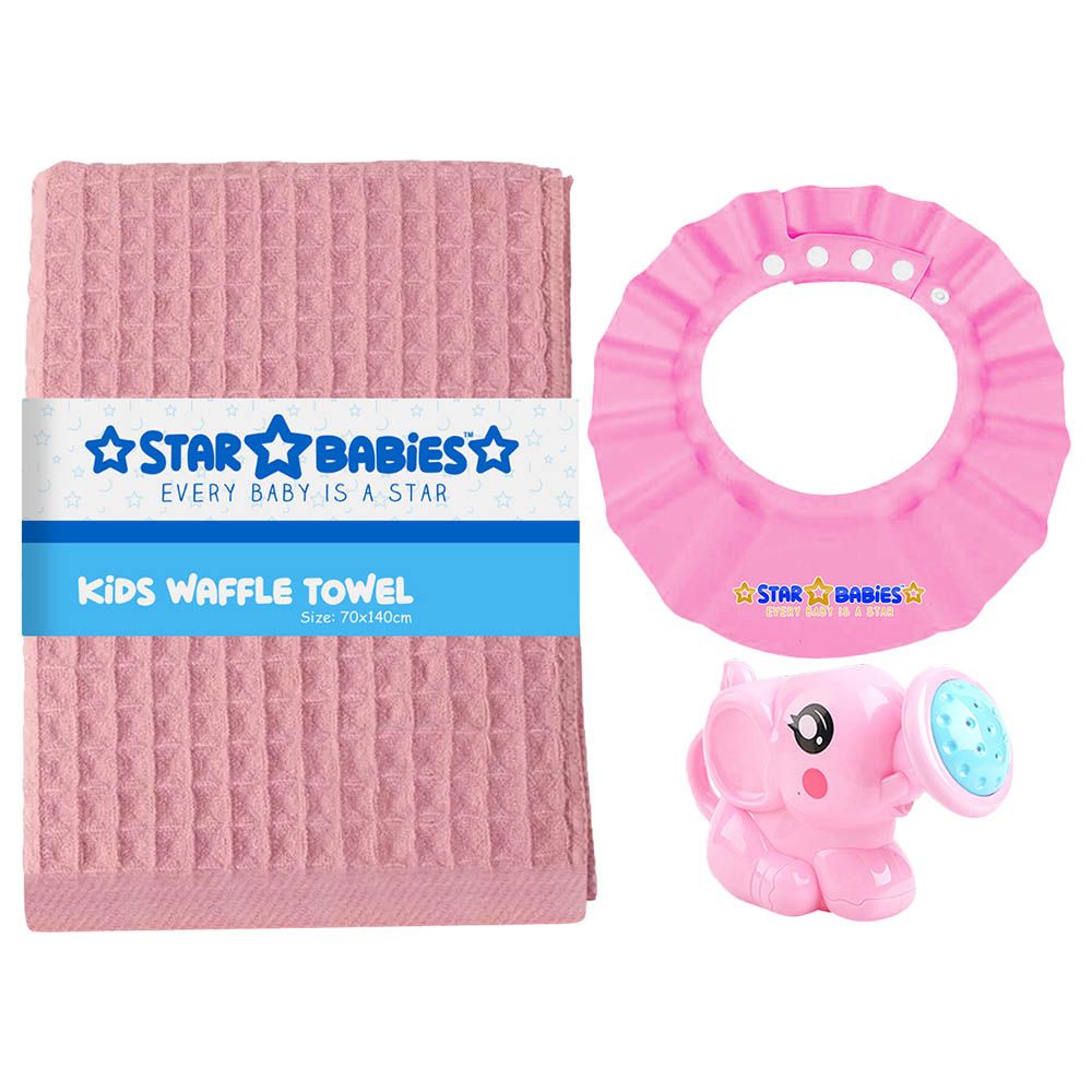 Star Babies - Waffle Towel, Shower Cap, Kettle Toy - Pink