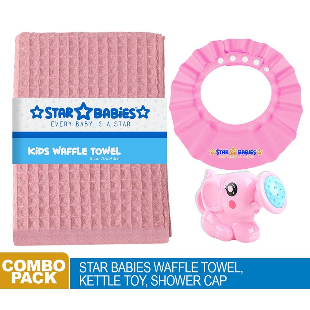 Star Babies - Waffle Towel, Shower Cap, Kettle Toy - Pink