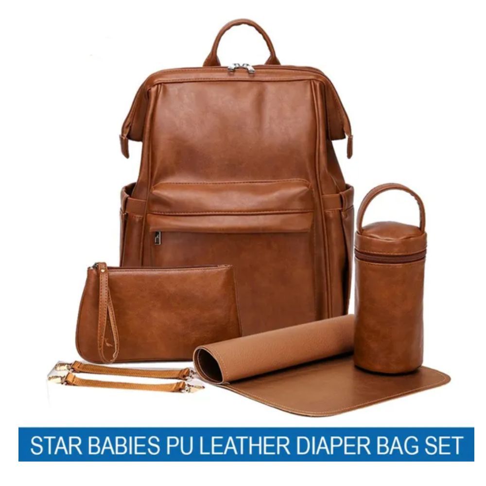 Star Babies - Leather Diaper Bag - Brown