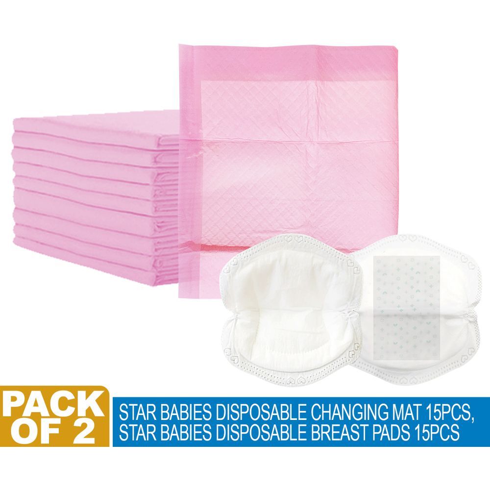 Star Babies - Disposable Changing Mats & Breast Pads 15pcs Combo Set