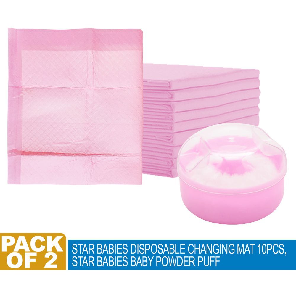 Star Babies - Disposable Changing Mats 10pcs & Baby Powder Puff Combo Set